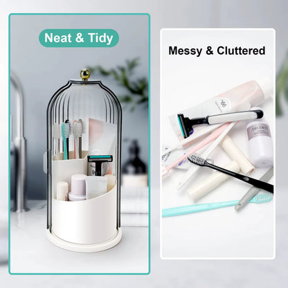 Toothbrush Holders with Sliding Lid, Rotating 3 Slots Bathroom Organizer Countertop, Tooth Brush Toothpaste Holder Bathroom Coun